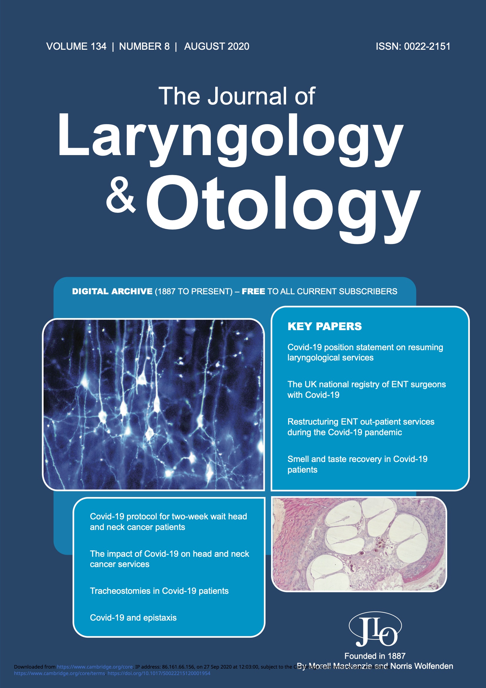 The Journal of Laryngology and Otology August 2020 Issue
