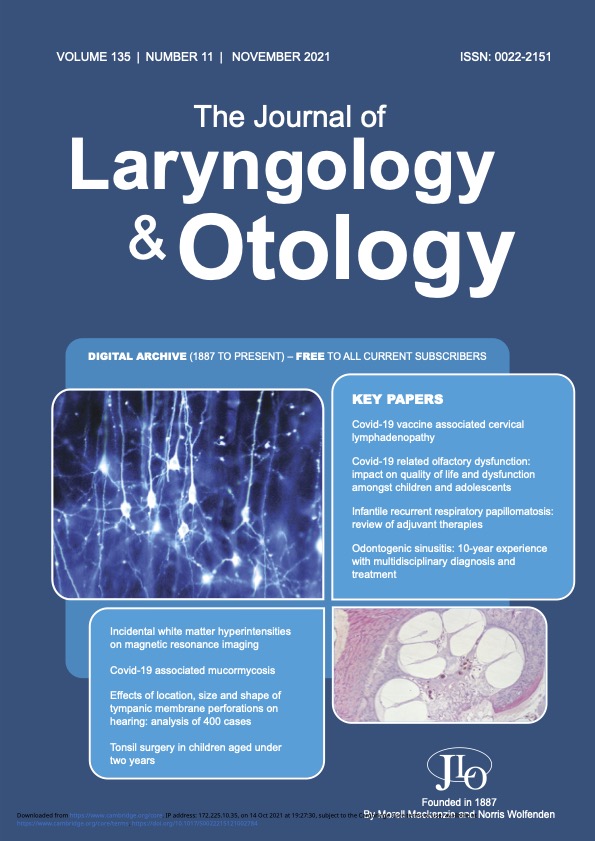 The Journal of Laryngology and Otology November 2021 Issue